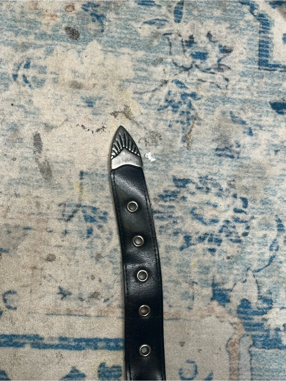 Women’s black Leather Belt with Silver Metal Accents